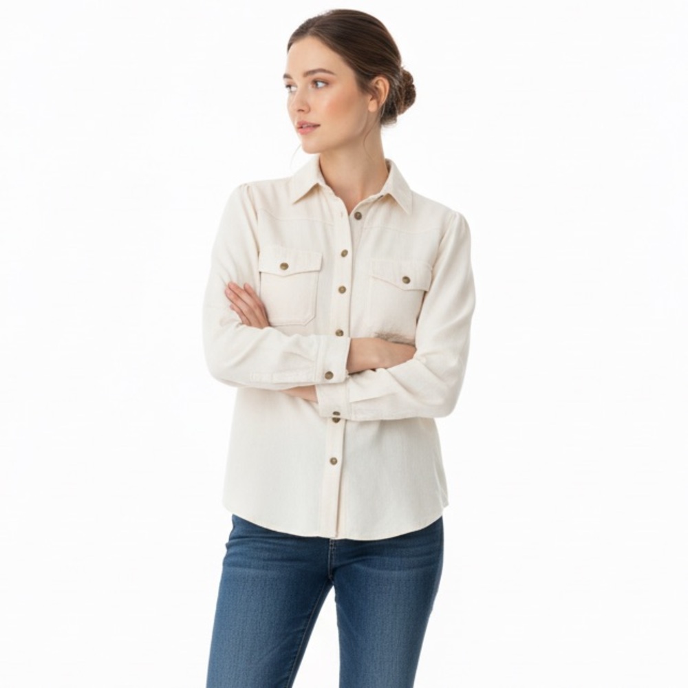 Aventura Organic Cotton Button Down Shirt Long Sleeve Pockets Cream M